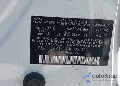2017 Hyundai Elantra Se from USA, damaged, VIN 5NPD74LF4HH061077